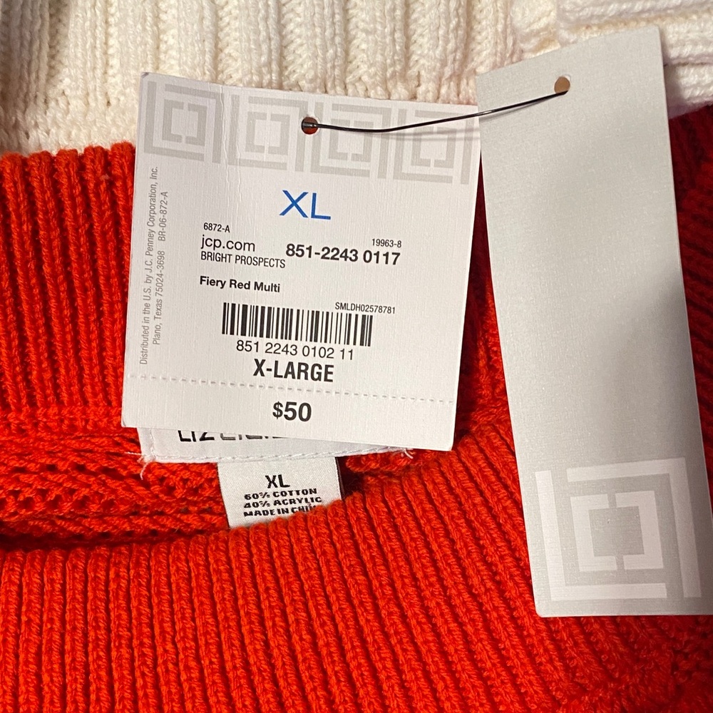 Liz Claiborne XL Red and White Cable Knit Fisherman Sweater - Picture 13 of 13